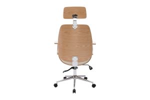 Fauteuil de bureau de direction design blanc, bois clair et acier chromé MUSK
