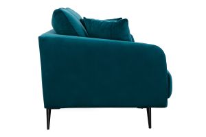 Canapé design 3 places en tissu velours bleu pétrole et métal noir JERRY