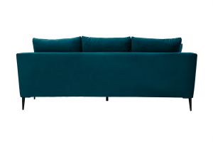 Canapé design 3 places en tissu velours bleu pétrole et métal noir JERRY