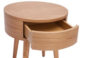 Runder Nachttisch aus hellem Holz mit Schublade JUDITH