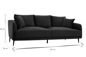 Canapé design 3 places en tissu velours bleu pétrole et métal noir JERRY