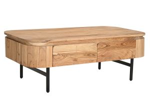 Table basse avec rangements en bois massif et métal noir 4 tiroirs L115 cm NAPOLI
