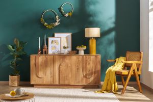 Buffet en bois massif gravé 3 portes L160 cm ARK