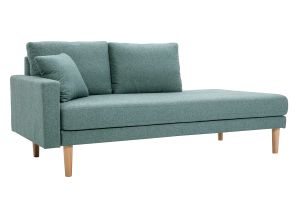 Méridienne scandinave en tissu vert de gris et bois clair massif L190 cm BERTILLE