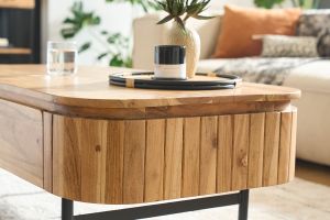 Table basse avec rangements en bois massif et métal noir 4 tiroirs L115 cm NAPOLI