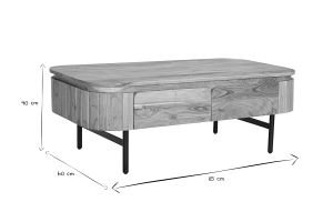 Table basse avec rangements en bois massif et métal noir 4 tiroirs L115 cm NAPOLI