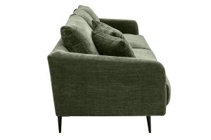 Canapé design 3 places en tissu effet velours vert kaki et métal noir JERRY