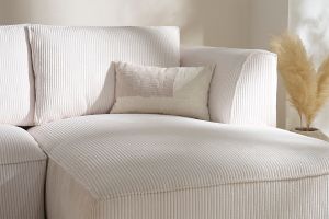 Canapé d'angle droit design en tissu velours côtelé écru 3-4 places PANAM