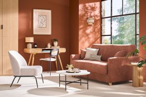 Scrivania con vano contenitore vintage in legno chiaro e motivo a intreccio L120 cm OLYMPE