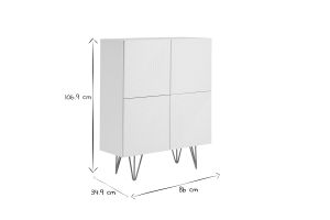 Buffet haut design gravé blanc mat et métal doré 4 portes L86 cm OZEN
