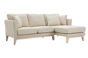 Canapé d'angle droit déhoussable 4 places en tissu beige et bois clair OSLO