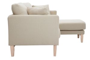 Canapé d'angle droit déhoussable 4 places en tissu beige et bois clair OSLO
