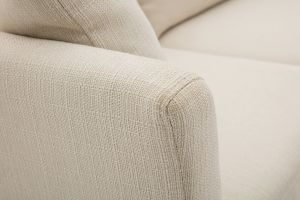 Canapé d'angle droit déhoussable 4 places en tissu beige et bois clair OSLO
