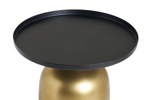 Table d'appoint design ronde en métal doré et plateau noir mat RAMSES