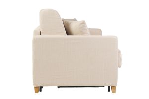 Canapé convertible 3 places en tissu beige et bois clair avec matelas 18 cm SKANDY
