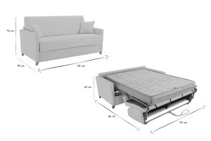 Canapé convertible 3 places en tissu beige et bois clair avec matelas 18 cm SKANDY