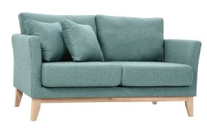 Canapé scandinave déhoussable 2 places en tissu vert de gris et bois clair OSLO