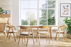Table extensible rallonges intégrées rectangulaire en bois clair chêne L160-210 cm ANK