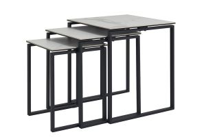 Tables basses gigognes design en céramique effet marbre blanc et métal noir (lot de 3) STRESA