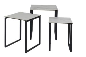 Tables basses gigognes design en céramique effet marbre blanc et métal noir (lot de 3) STRESA