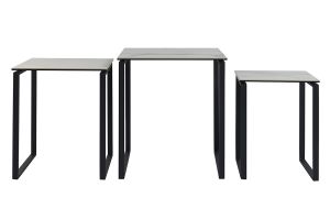 Tables basses gigognes design en céramique effet marbre blanc et métal noir (lot de 3) STRESA