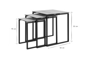 Tables basses gigognes design en céramique effet marbre blanc et métal noir (lot de 3) STRESA