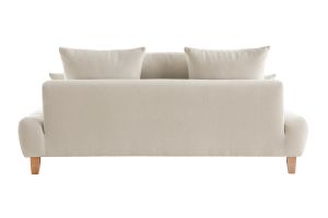Canapé 3 places en tissu effet velours texturé beige et bois clair L200 cm ODEON