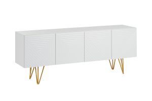 Meuble TV design gravé blanc et métal doré L140 cm OZEN