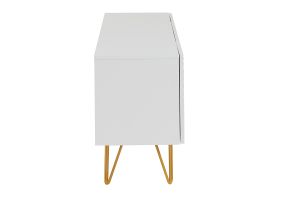 Meuble TV design gravé blanc et métal doré L140 cm OZEN
