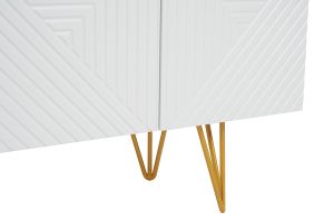 Meuble TV design gravé blanc et métal doré L140 cm OZEN