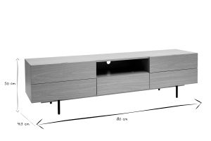 Meuble TV design avec rangements finition bois clair chêne et métal noir L180 cm ALASKA