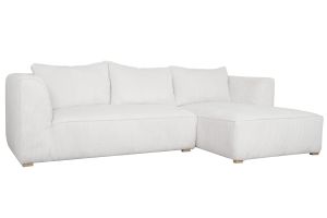 Canapé d'angle droit design en tissu velours côtelé écru 3-4 places PANAM