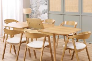 Table extensible rallonges intégrées rectangulaire en bois clair chêne L160-210 cm ANK