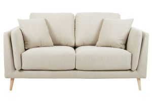 Canapé scandinave 2 places en tissu beige naturel et bois clair VOGUE