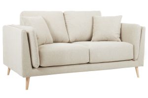Canapé scandinave 2 places en tissu beige naturel et bois clair VOGUE