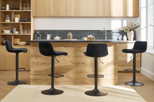 Tabourets de bar réglables pivotants 360° noirs en tissu velours et métal (lot de 2) BOOST