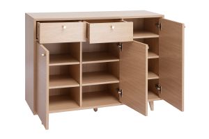 Meuble d'entrée -  meuble de rangements à chaussures finition bois clair chêne et métal doré L110 cm SILVESTRE