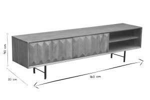 Meuble TV en bois clair manguier massif gravé L160 cm AGRA