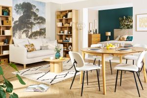 Chaises en tissu effet laine bouclée blanc et métal noir (lot de 2) TOBIAS