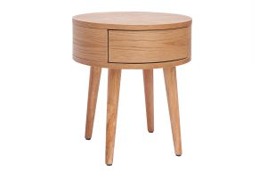 Comodino rotondo in legno chiaro con cassetto JUDITH