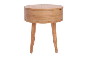 Comodino rotondo in legno chiaro con cassetto JUDITH
