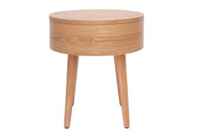 Comodino rotondo in legno chiaro con cassetto JUDITH