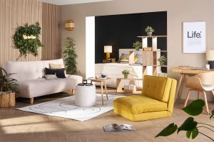 Chauffeuse 1 place convertible en tissu effet velours jaune moutarde SALLY