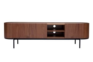 Meuble TV design bois foncé noyer et métal noir avec rangements L180 cm SKYE