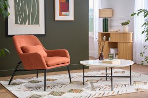 Fauteuil design en tissu effet velours terre brulée et métal noir MAXINE