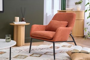 Fauteuil design en tissu effet velours terre brulée et métal noir MAXINE