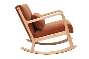 Rocking chair scandinave en tissu effet velours terre brûlée et bois clair massif DERRY