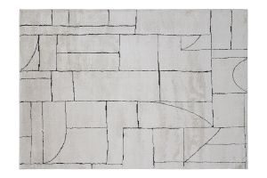 Tapis rectangulaire à motifs géométriques blanc cassé et noir 160 x 230 cm ENVY