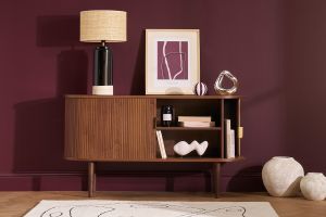 Buffet vintage en bois foncé noyer 2 portes coulissantes L138 cm EPIC