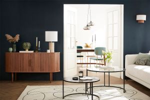 Buffet vintage en bois foncé noyer 2 portes coulissantes L138 cm EPIC